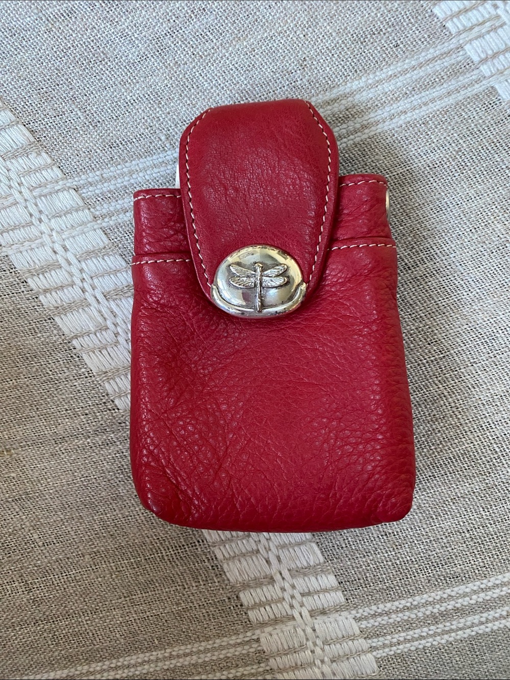Red Leather pouch with Decorative Dragonfly Closure